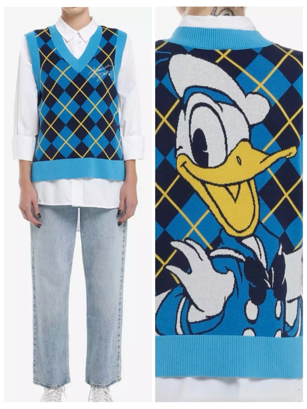 Disney Donald Duck Argyle Sweater Vest Large, X-Large, 2X NWT